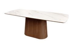 Design Esstisch UNIQUE 200cm weiß Walnuss Keramik Marmor Säulenfuß