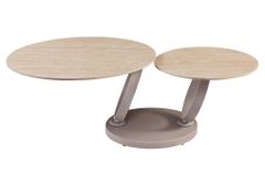 Design Couchtisch DANCING RINGS natur rund drehbar Travertin Keramik champagner greige