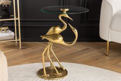 Runder Beistelltisch WILDLIFE CRANE 55cm gold Glas Kranich-Skulptur handmade