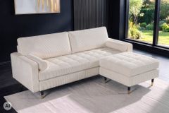 Design Hocker COZY VELVET 80cm beige gold Cord Metallfüße
