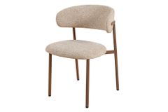 Design Stuhl BELFORT taupe beige Strukturstoff Metallgestell Walnuss