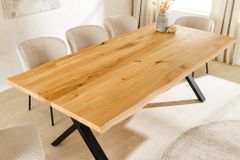 Massivholz Esstisch WILD OAK 200cm natur schwarz Wildeiche Baumkante geölt X-Gestell