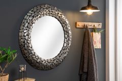 Handgearbeiteter Spiegel STONE MOSAIC XL 82cm silber in Mosaik Optik aus Metall
