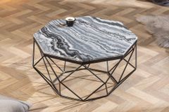 Eleganter Couchtisch DIAMOND 70cm grau schwarz mit Marmorplatte