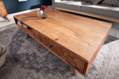 Massivholz Couchtisch MYSTIC LIVING 100cm natur Akazie mit Stauraum Schubladen Ablagefach