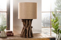 Massivholz Tischlampe HARMONY NATURE 50cm beige Teak mit Leinenschirm