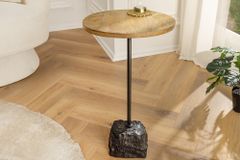 Runder Beistelltisch TRAYFUL 55cm natur Mangoholz Massivholz Marmorfuß Metall schwarz