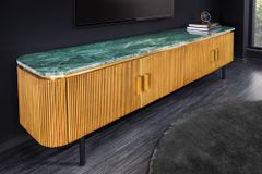 Design TV-Board VENEZIANO 160cm messing grün Marmorplatte Mangoholz Retro