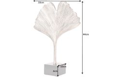 Dekorative Skulptur GINKGO LEAF 45cm silber handmade Metall mit Marmorsockel
