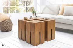 Design Beistelltisch CASTLE 45cm braun honey finish massives Mangoholz handmade