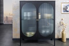 Moderne Vitrine PARIS 110cm schwarz gold Riffelglas Metall Sideboard Schrank