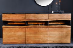 Massivholz Sideboard GRAND ACACIA 180cm braun Akazie mit LED-Beleuchtung Baumkante