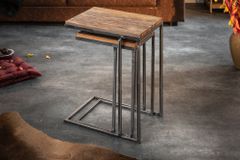 Industrial 2er Set Beistelltische BARRACUDA 45cm Salholz Massivholz geflextes Metallgestell
