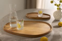Massives 2er Set Tablett AMAZONAS 55cm natur Mangoholz cream finish Servierbrett