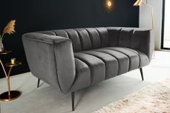Design 2-Sitzer Sofa NOBLESSE 165cm grau Samt schwarze Metallfüße Federkern