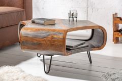 Retro Couchtisch ORGANIC LIVING 80cm grau smoke finish Sheesham Palisander Massivholz Hairpin Legs