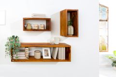 Massives Wandregal 3er Set HEMINGWAY 94cm braun Sheeshamholz stone finish