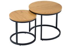 Runde Beistelltische 2er Set ELEGANCE 45cm natur Wildeiche-Design Holz schwarzes Metallgestell