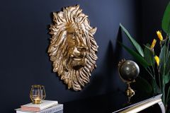 Goldene Wanddeko WILDLIFE LION 60cm gold Metall Löwenkopf-Skulptur handmade
