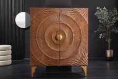 Massives Highboard GOLDEN SUNSET 120cm braun gold Mangoholz mit 3D Schnitzereien