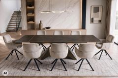 Design Esstisch DIAMOND 180-260cm rost Keramik Metallgestell bronze