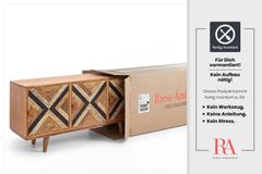 Elegantes Sideboard LONG ISLAND 160cm Mangoholz-Optik mit Retro Muster