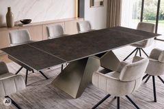 Design Esstisch DIAMOND 180-260cm rost Keramik Metallgestell bronze