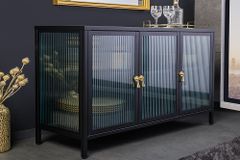 Modernes Sideboard AMSTERDAM 105cm schwarz gold Riffelglas Metall Vitrine Schrank