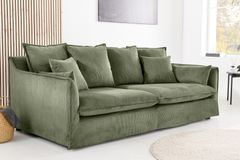 Großes 3-Sitzer Sofa HEAVEN 200cm grün Cord Federkern Hussensofa