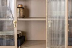 Modernes Sideboard AMSTERDAM 105cm greige gold Vitrine Schrank Riffelglas Metall