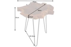 Einzigartiger Beistelltisch WILD 50cm Teak Massivholz Baumscheibe Metallbeine schwarz