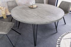 Runder Esstisch SCORPION 80cm grau Mangoholz massiv schwarze Metallbeine Hairpin Legs