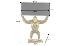 Handgefertigte Tischlampe KING APE 70cm schwarz gold Stoffschirm Affen-Skulptur