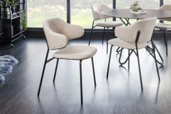 Design Stuhl VOGUE greige Bouclé schwarze Metallbeine