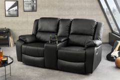 Exklusiver 2er Kinosessel HOLLYWOOD 190cm schwarz mit Liegefunktion und Getränkehalter