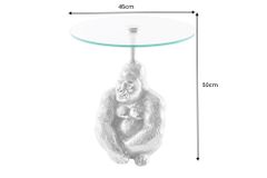 Runder Beistelltisch KONG 50cm silber Metall Glas Affenfigur Gorilla Skulptur