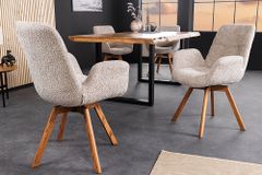 Drehbarer Design Stuhl BALTIC beige Bouclé natur Eiche Massivholz-Beine mit Armlehne