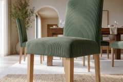 Design Stuhl GENUA grün Cord mit Massivholz-Beinen