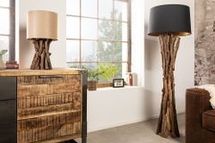 Massivholz Tischlampe HARMONY NATURE 50cm beige Teak mit Leinenschirm