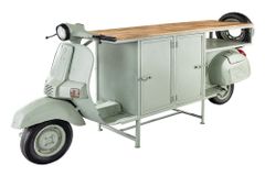 Extravaganter Barschrank SCOOTER 250cm salbei Retro-Konsole Motorroller mit Mangoholz Upcycling