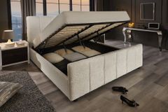 Modernes Boxbett PRESTIGE 180x200cm creme Bouclé mit Stauraum und Lattenrost