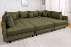 Moderne XXL Wohnlandschaft KENT 305cm grün Cord Bigsofa inkl. Hocker Federkern