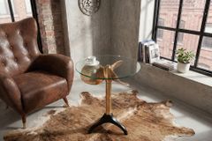 Handgefertigter Beistelltisch OCEAN 75cm gold schwarz Glasplatte Metall maritim rund