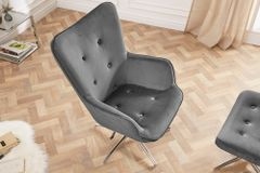 Design Sessel MR. LOUNGER grau chrom Samt höhenverstellbar drehbar Retro