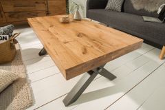 Massivholz Couchtisch THOR 110cm Wildeiche geölt X-Gestell Metall anthrazit Industrial Design