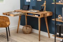Massiver Schreibtisch RETRO 120cm Mangoholz Bürotisch mit Schublade