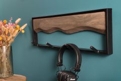 Massive Wandgarderobe AMAZONAS 60cm Mangoholz Metall schwarz mit 4 Kleiderhaken