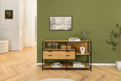 Industrial Bücherregal SLIM LINE 115cm Wildeiche schwarz Metall mit Schubladen