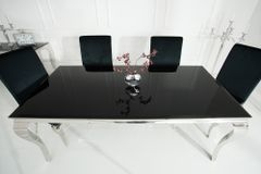 Eleganter Design Esstisch MODERN BAROCK 200cm schwarz Opalglas Tischplatte Edelstahl
