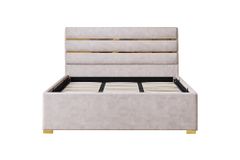 Modernes Boxbett METROPOLITAN 180x200cm beige Samt mit Lattenrost und Stauraum